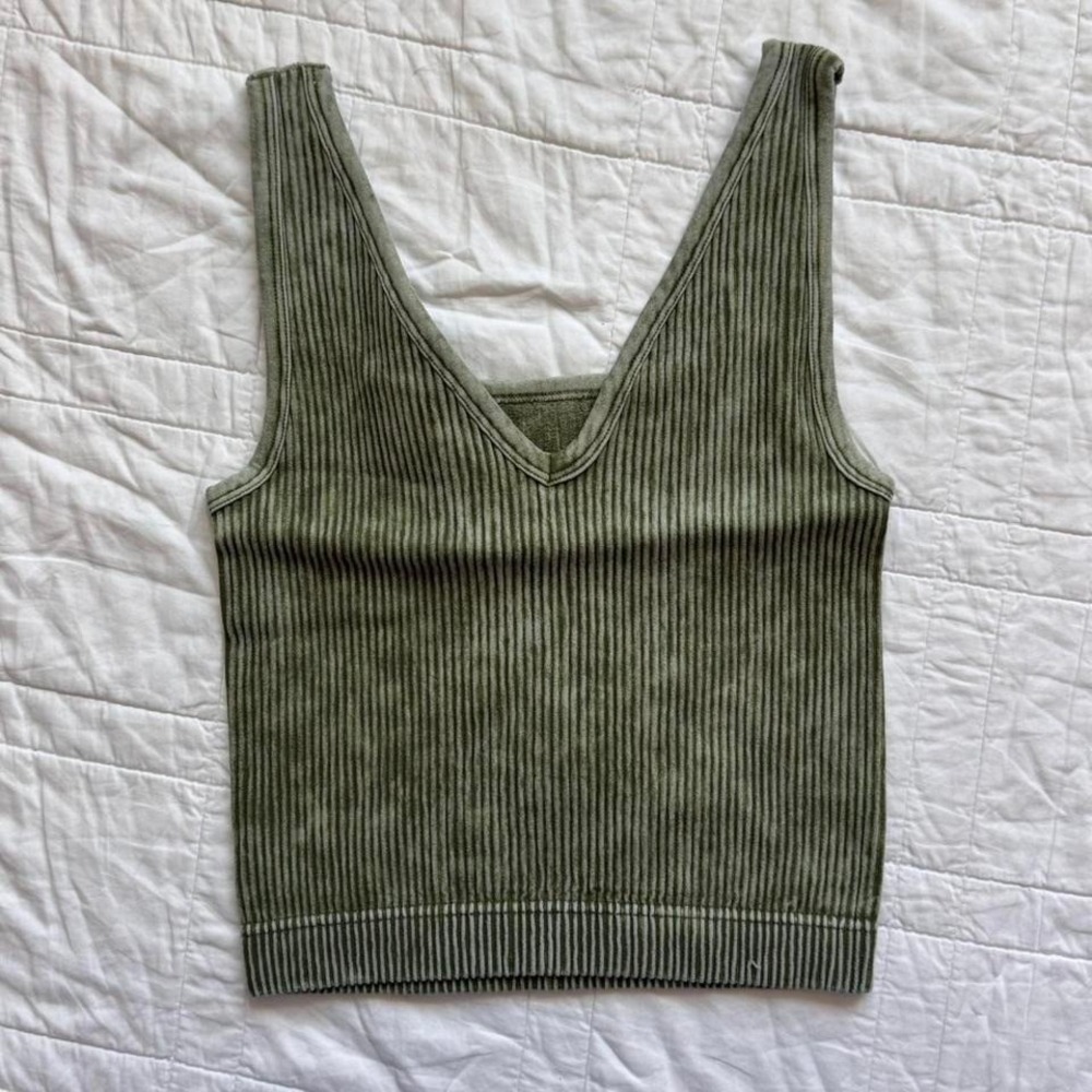 zzenana womens L/XL v-neck tank crop top forest fairy stretchy ribbed whimsigoth